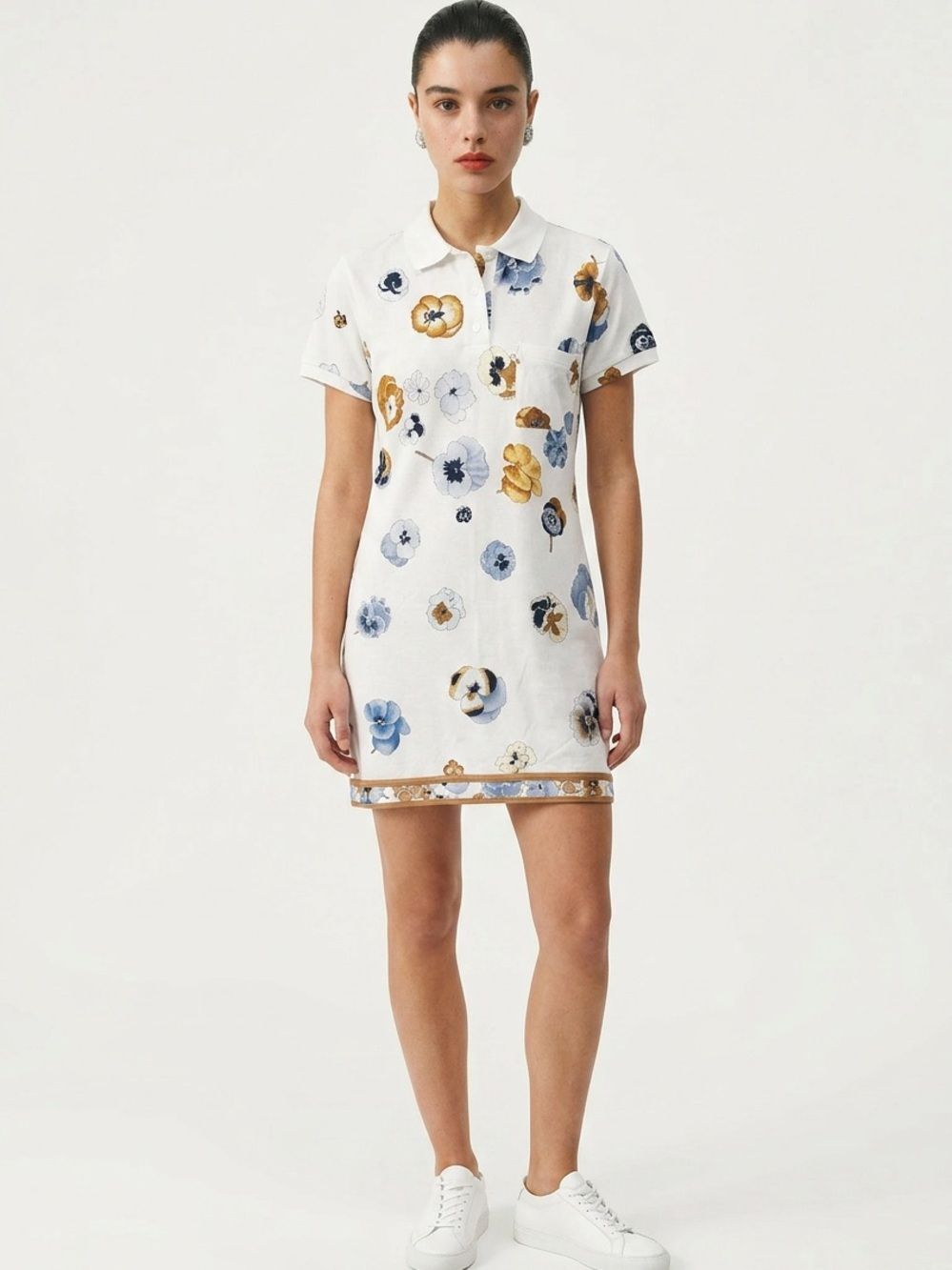 LEONARD PARIS | Floral Polo Shift Dress White with Blue/Gold Women’s Size Medium